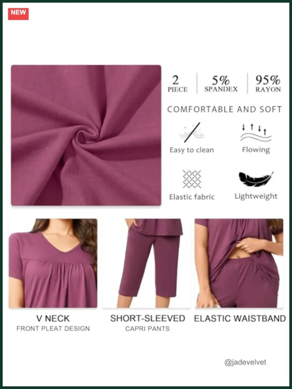 Womens Capri Pajama Sets 2 Piece Summer Loungewear Pjs with Pockets V-Neck